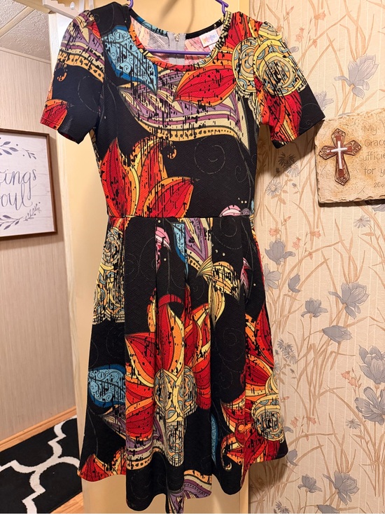 LuLaRoe Dresses & Skirts - LuLaRoe Black Floral-Print Fit & Flare Dress with Red and Yellow Accents